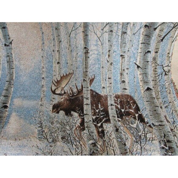 New Moose Woven Cotton Afghan Gift Throw Blanket Outdoor Rustic Decor Cabin Rack - Picture 2 of 4